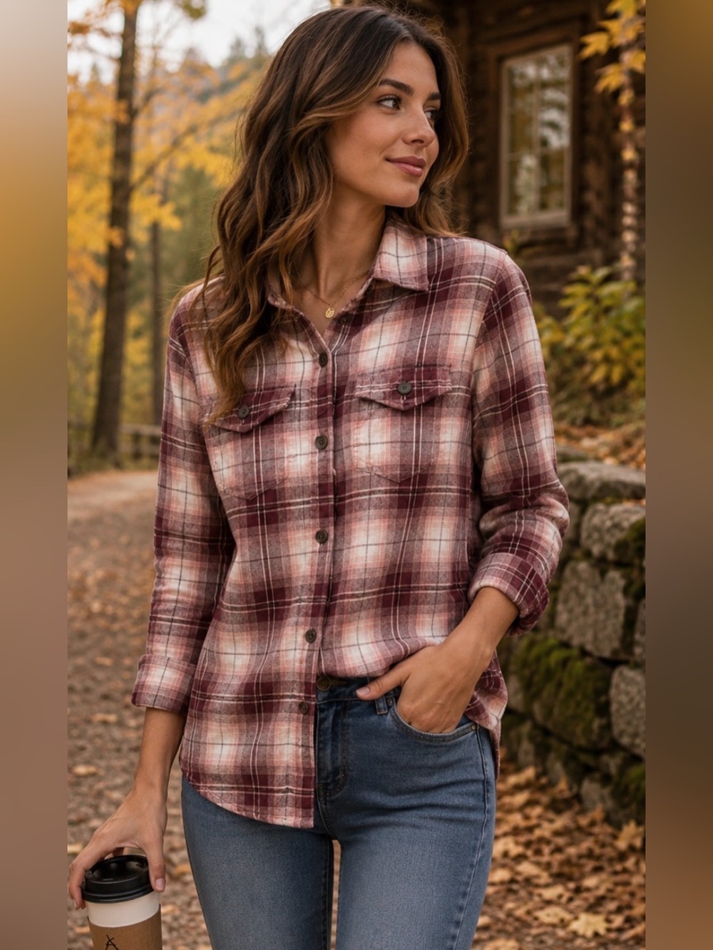 Tilley Women’s Plaid Flannel Shirt Small Burgundy Pink Button-Up 100% Cotton